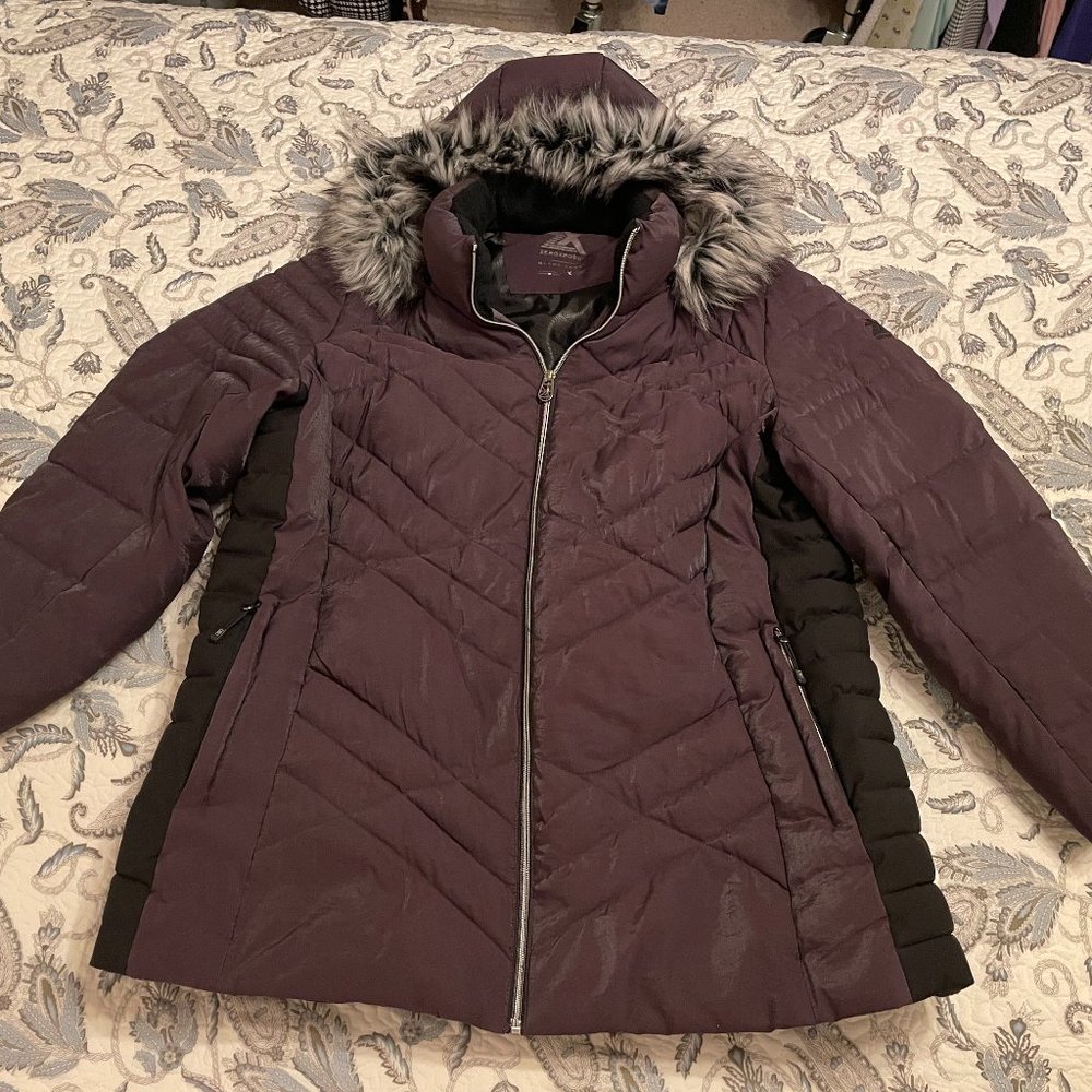 Women's 1X ZeroXposure Black Label Winter Coat w/Hood - Eggplant & Black